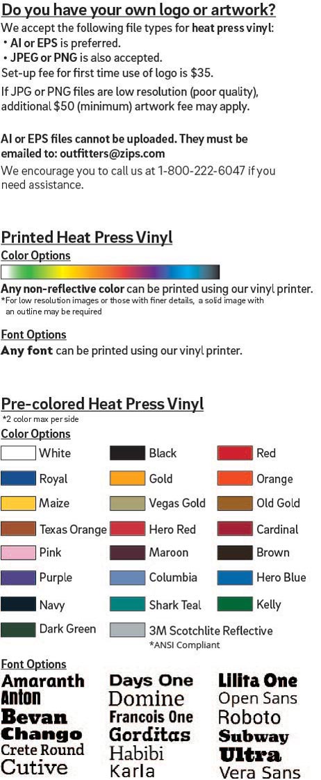 Vinyl Font and Color Options