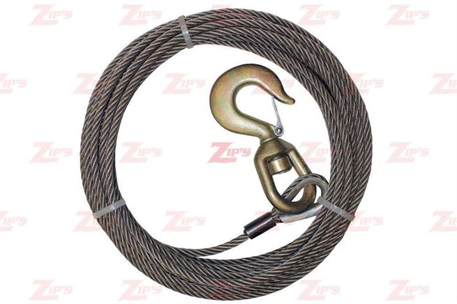 Wire Rope Winch Cable w/ 4.5 Ton Swivel Hook