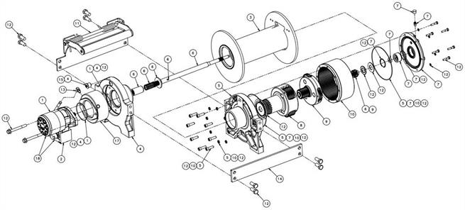 Hydraulisk vinsch med lång trumma (77570Hydraulisk vinsch med lång trumma (77570  